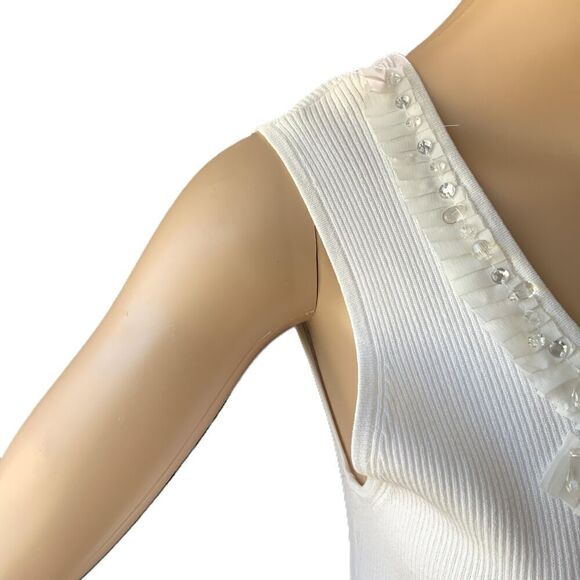 Ruby Rd Womens Sleeveless White Scoop Neck Ruffled Tank Top Size Large - Picture 4 of 11
